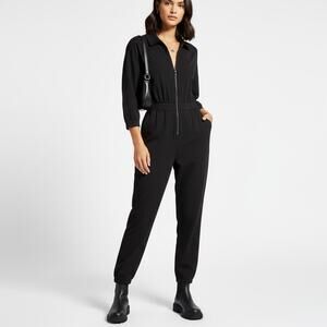 Steve Madden Tommi Long Sleeve Twill Utility Jumpsuit Black Size Medium NWT